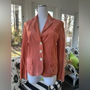 Ann Taylor 100% Suede Leather Salmon Color Blazer